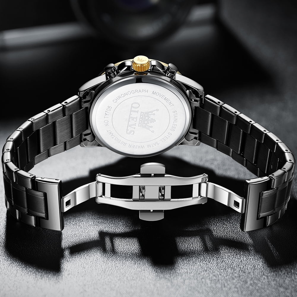 OLEVS Mens Watches,Big Dial Watches for Men Chronograph Stainless Steel Watch with Day Waterproof Analog Quartz Watches