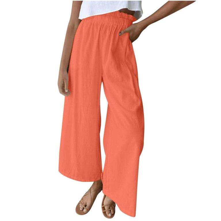 JNGSA Flowy Pants for Women Casual High Waisted Wide Leg Palazzo Pants  Trousers Solid Color Elastic Pants Watermelon Red 6 