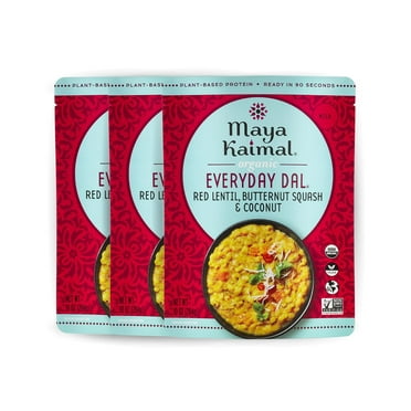 Maya Kaimal Organic Indian Foods | Red Lentil Everyday Dal | 10oz (PACK of 3) | Microwaveable, Ready to Eat, Fully Cooked with Butternut Squash and Coconut | Vegan, Ready to Eat