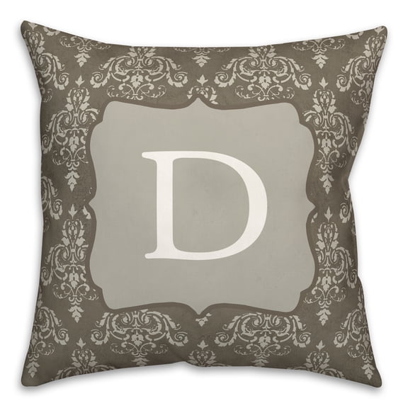 Creative Products D Dark Gray DamaskMonogram 18 x 18 Spun Poly Pillow