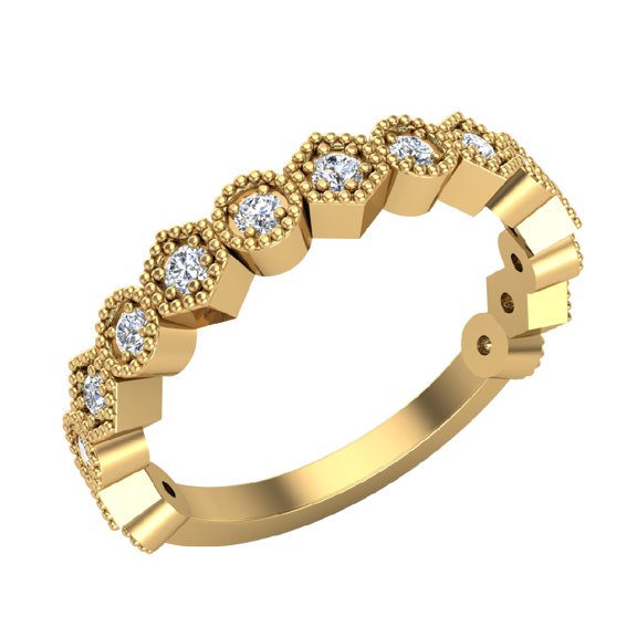 Stacking Circle and Hexagon Milgrain Round Diamond Wedding Band 0.33 CTW 14K Gold