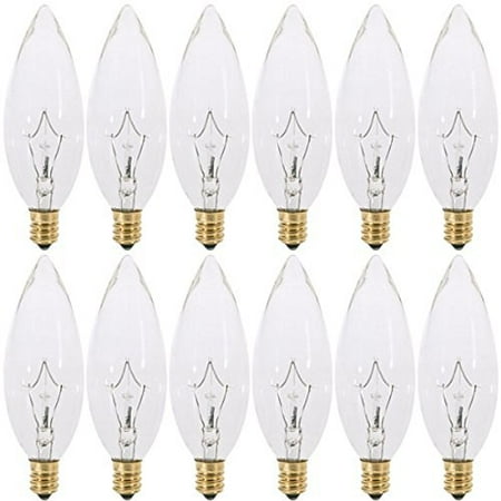 - Pack of 12 40 Watt CTC Clear Torpedo Shaped Incandescent Chandelier Light Bulb, Candelabra Base