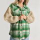 thumbnail image 2 of Chaqueta Gibobby de cuadros en contraste para mujer de oveja engrosada invierno verde M, 2 of 5