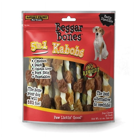UPC: 0810359003641 | Savory Prime Beggar Bones 5-in-1 Kabobs Grain Free Treats For Dogs 8 in. 18 pk