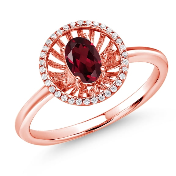 Gem Stone King 18K Rose Gold Plated Silver Red Rhodolite Garnet Ring for Women (0.98 Cttw, Oval 6X4MM, Gemstone January Birthstone, Size 6)
