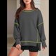 thumbnail image 5 of Sudadera Informal de Cuello Redondo para Mujer, Larga, Talla Grande, , con Costuras en Contraste, para Otoño. Gris Oscuro M, 5 of 8