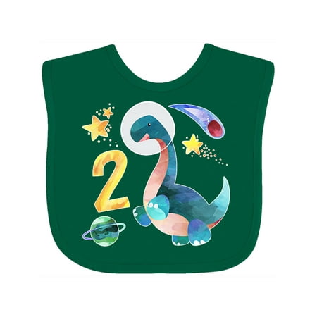 

Inktastic Second Birthday Dinosaur Astronaut with Stars and Planet Gift Baby Boy or Baby Girl Bib
