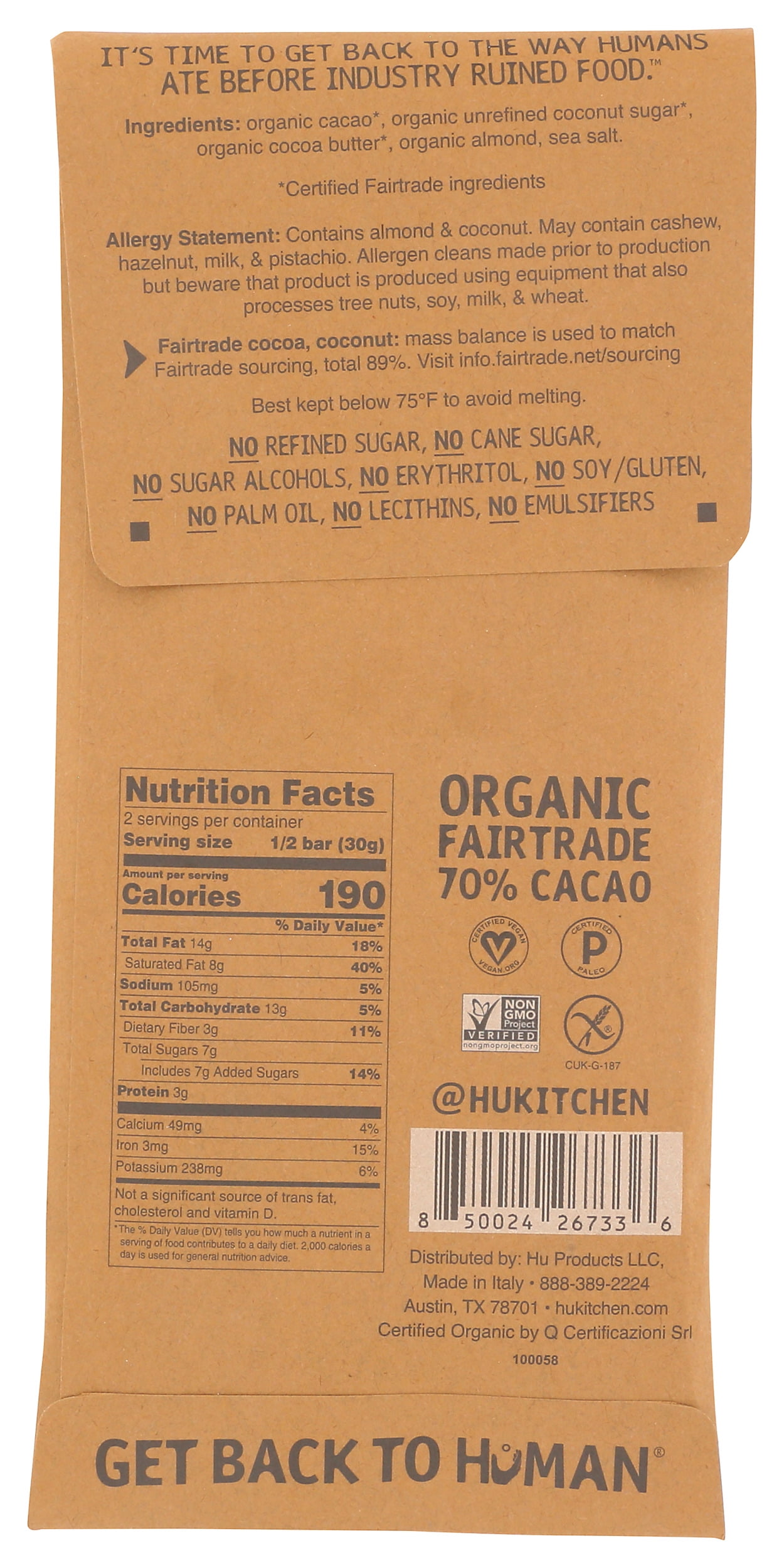 (Pack of 12), HU Almond Crunch Dark Chocolate Bar, 2.1 oz