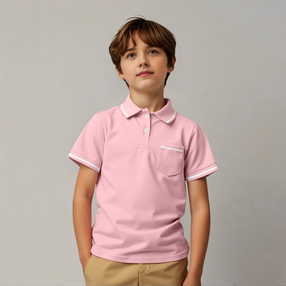 LIUYUNNN Kids Polo Shirts Boys Short Sleeve Boys Pink Button up Shirt School Uniform Classic 5-6 Years Boys Clothes Boys Girls Four Seasons Outfits