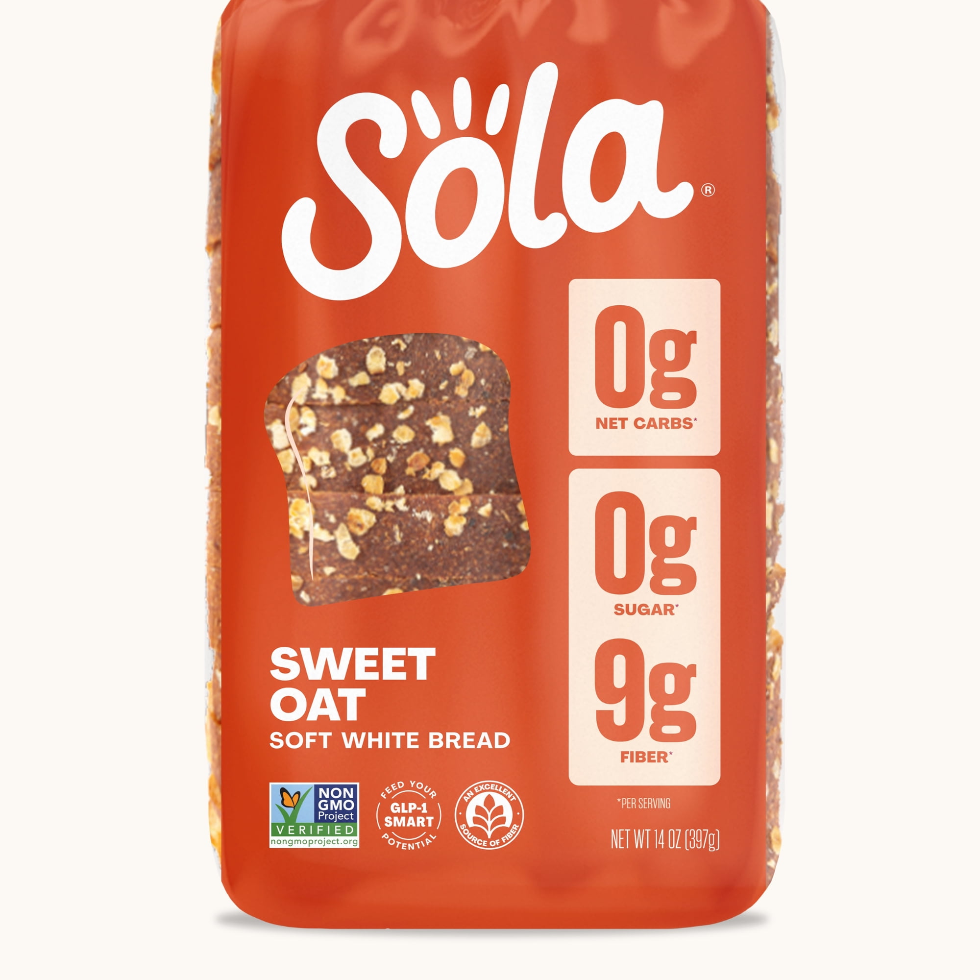 Sola Sweet Oat Bread, 0g Net Carb White Bread, Non-GMO, 14oz Loaf