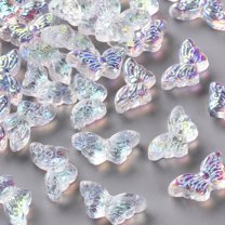 Transparent Glass Beads with Glitter Powder AB Color Plated Butterfly Clear AB 8x15x4.5mm Hole: 1mm DIY