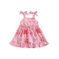 thumbnail image 1 of Kids Girls Casual Dress Floral Printed Ruffled Sleeveless Loose Bandage Sling Dress, Pink, 1 of 8