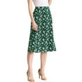 thumbnail image 5 of INSPIRE CHIC Women's High Waisted Split Hem A-Line Floral Skirt S Satin Green, 5 of 6