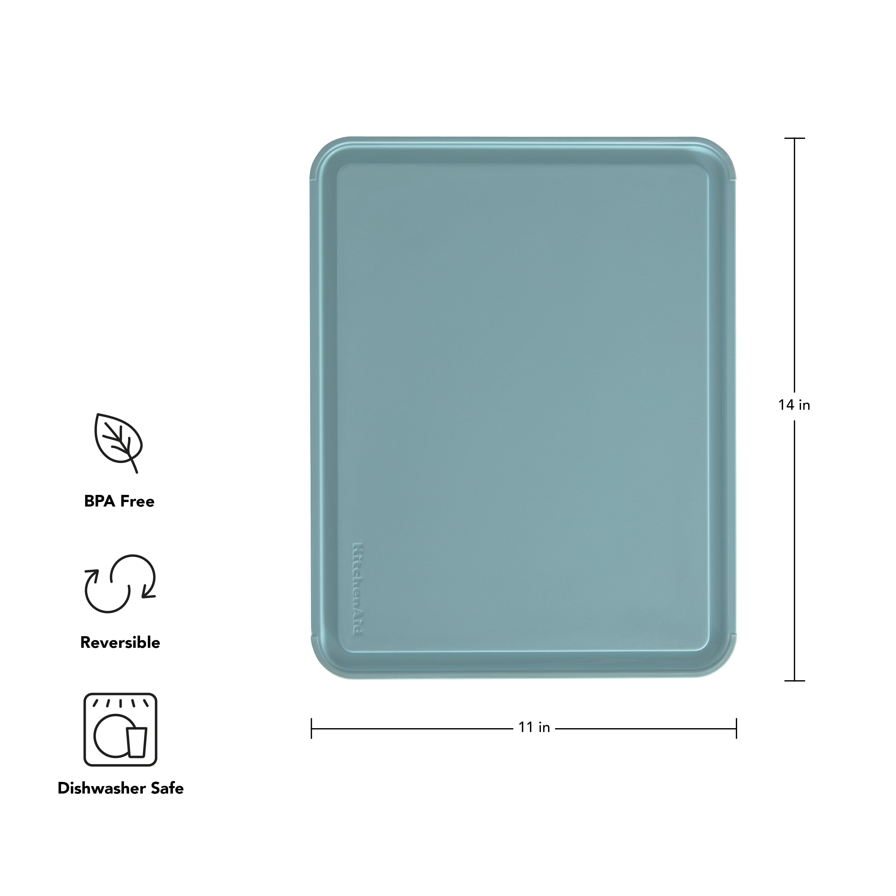 KitchenAid Classic Plastic Cutting Board with Trench, Non-Slip Edges, Dishwasher Safe, 11x14, Mineral Water