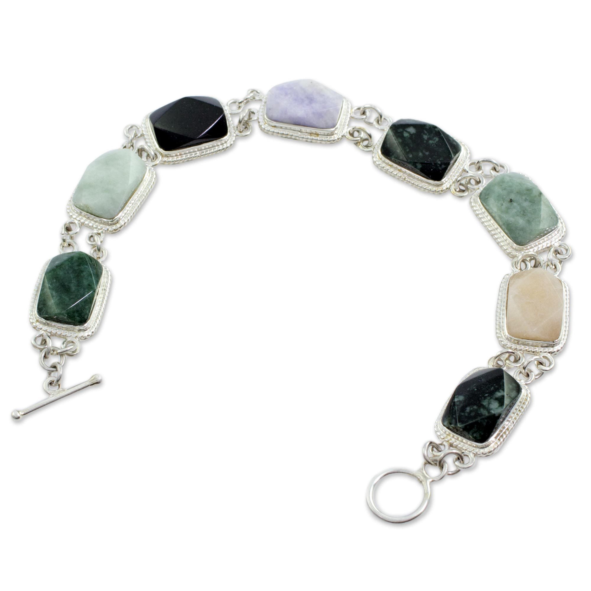 Novica Jade And Quartz Maya Rainbow Artisan Women's Jewelry Link Bracelet