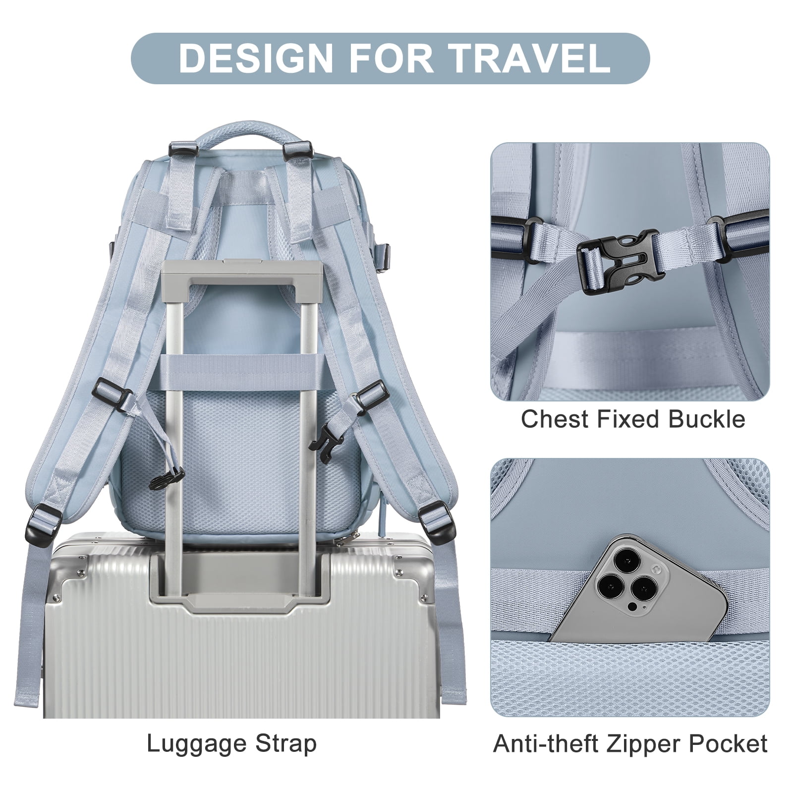 Large Travel Backpack for Women Men Airplane Approved, Carry on Backpack for Men Personal Item Travel Bag Carry on Flight, Waterproof Laptop Backpack Casual Daypack for Hiking with Shoes Compartment