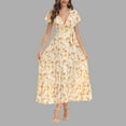 thumbnail image 2 of LOVZFMLL Summer Dresses for Women V Neck Short Ruffle Sleeve Bohemian Floral Maxi Long Dresses Beach Vacation Wedding Swing Wrap Sundresses Yellow S, 2 of 6