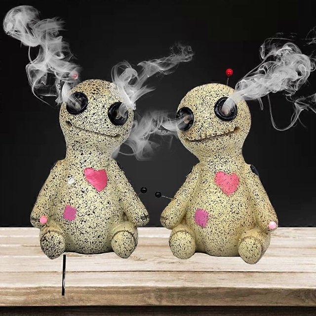 2-Pack Right & Left Tilted Voodoo Doll Cone Burner Backflow Resin Incense Burner Holder, Smokes Out of Mouth Eyes, Perfect Desktop Decorations