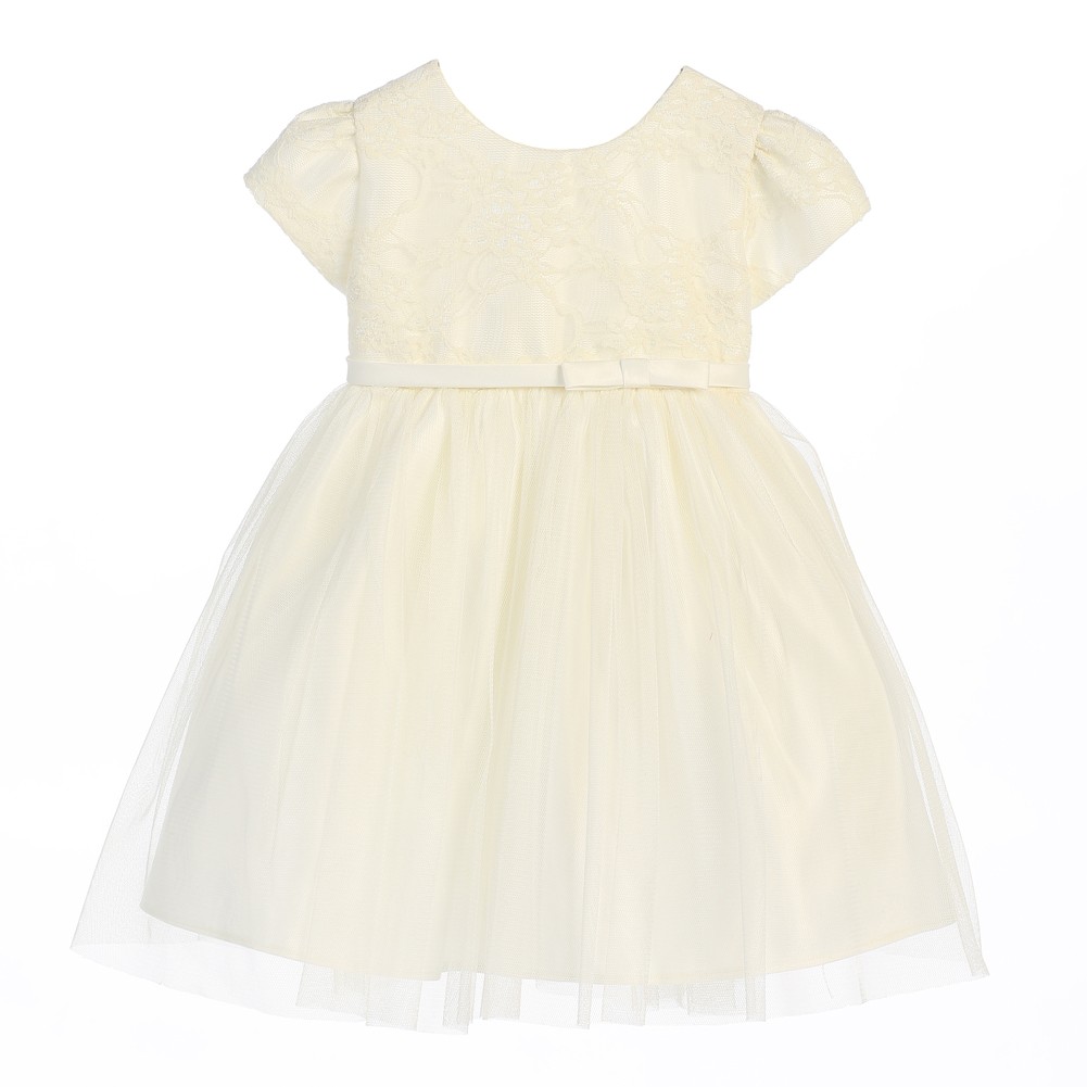 Sweet Kids Baby Girls Ivory Woven Striped Organza Special Occasion Dress 6-24M