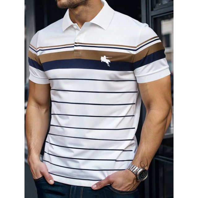 3D Printed Short Sleeve, Buttons Men's POLO Shirt Color Figure Men's Spring And Summer Street Laps T-Shirt