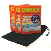Qwixx Original 3 Replacement Score Pad Boxes Bundle (in Color) - 600 Score Sheets (Score Cards) - Bonus Forest Green Velour Storage Bag