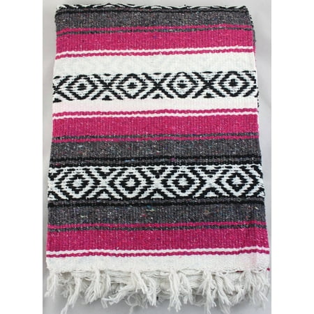 Sunnydaze Premium Mexican Beach Yoga Blanket Fuchsia Charcoal 82 Sunnydaze Premium Mexican Beach Yoga Blanket Fuchsia Charcoal 82 Inch Long X 54