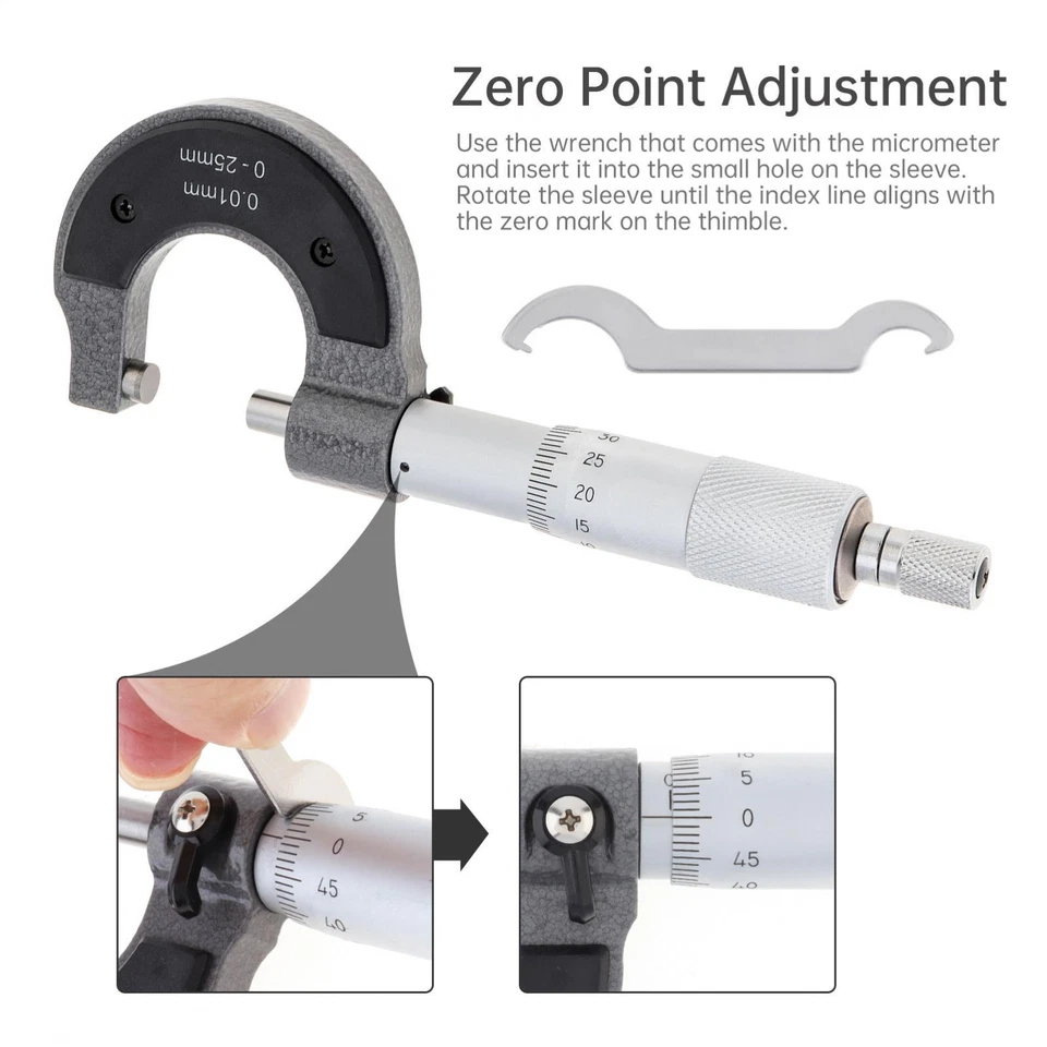 PRIME - Outside Micrometer 0-25Mm 0.01Mm Metric External Caliper With Zero Wrench Metric