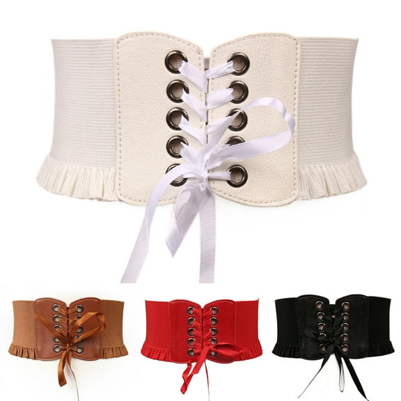 D-GROEE Wide Elastic Dress Belt for Women Faux Leather Waist Belts Stretch Waistband