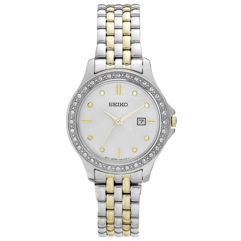 Seiko Solar Ladies Watch Swarovski Crystals Two-Tone Bracelet Pearl Dial Date Seiko Solar Swarovski Crystals Ladies Watch Pearl Dial Two  main image 2
