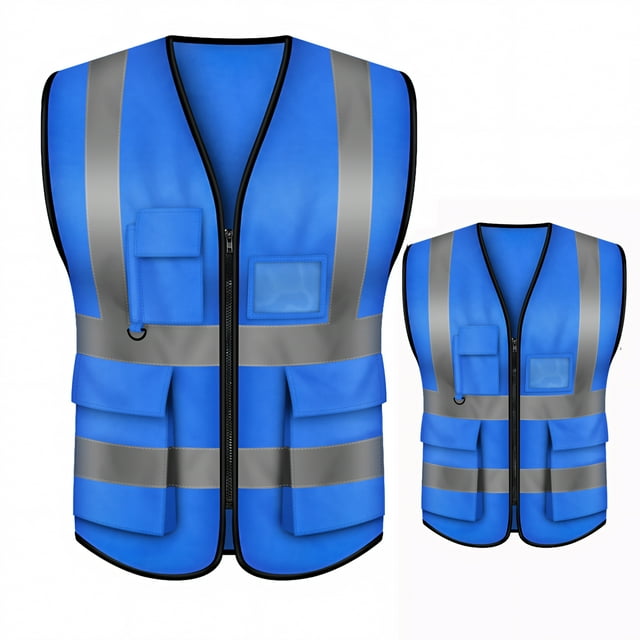 TOPTIE 2-Pack White Safety Vest, Incident Command Vest with 5 Pockets and High Visibility 2" Reflective Strips-Blue-2XL