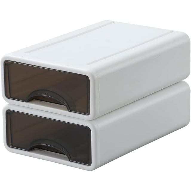 OSteed White Desktop Drawers, Stackable Office Storage Drawers for Desk, Craft Organizer and Storage Bins, 2 Small Storage Container with Plastic Drawers for Office Supplies Desk accessories