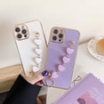thumbnail image 5 of Compatible with iPhone 13 Pro Max Case 6.7 inch 2021 Release Luxury Plating Soft TPU Case with Love-Heart Strap Bracelet Chain Shiny Cute Pretty Protective Phone Cover for Women Grils Purple, 5 of 5