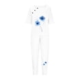thumbnail image 5 of KIJBLAE Women's Summer Two Piece Outfits Blue Floral Print Short Sleeve T-Shirt with Drawstring Pants Loose Fit Tracksuit White L, 5 of 5