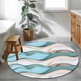 thumbnail image 4 of 3ft Washable Round Rug, Teal Brown Non-Slip Circle Area Rug for Bedroom Bedside, Gradient Waves Abstract Water Ripple Stripes Soft Indoor Floor Mat for Home Decor, 4 of 9