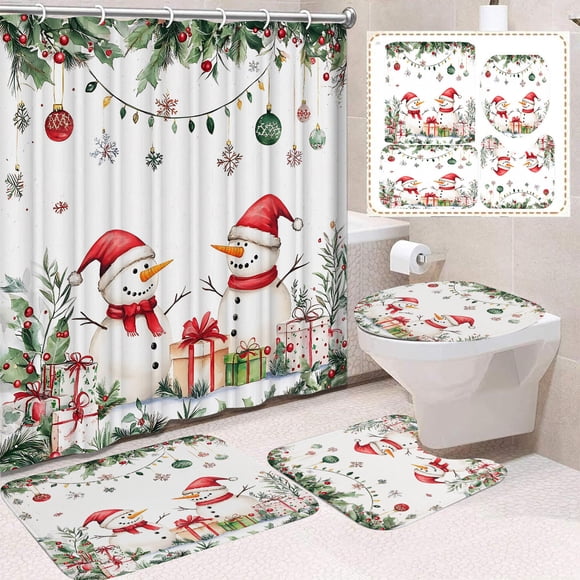 Cortina de ducha navideña de Papá Noel | Cortina de fondo para decoración navideña de baño | Tela de nailon y elastano multicolor para el hogar y el baño