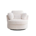 thumbnail image 5 of Oversized 360° Swivel Accent Chair with Detachable Cushions & Pillows, Upholstered Corduroy Armchair with Solid Wood Frame & Iron Legs, Modern Soft Barrel Chair for Living Room Bedroom, White, 5 of 8