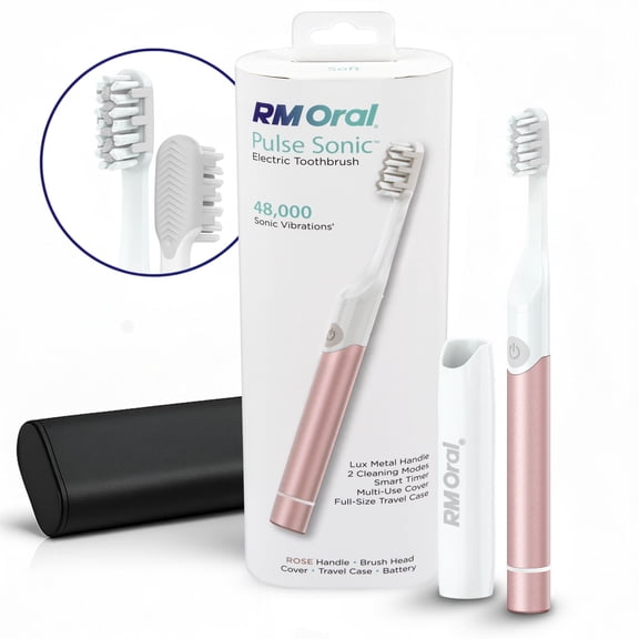 RM ORAL Pulse Sonic Powered Toothbrush, Metal Handle, Case, Soft - Rose-Gold