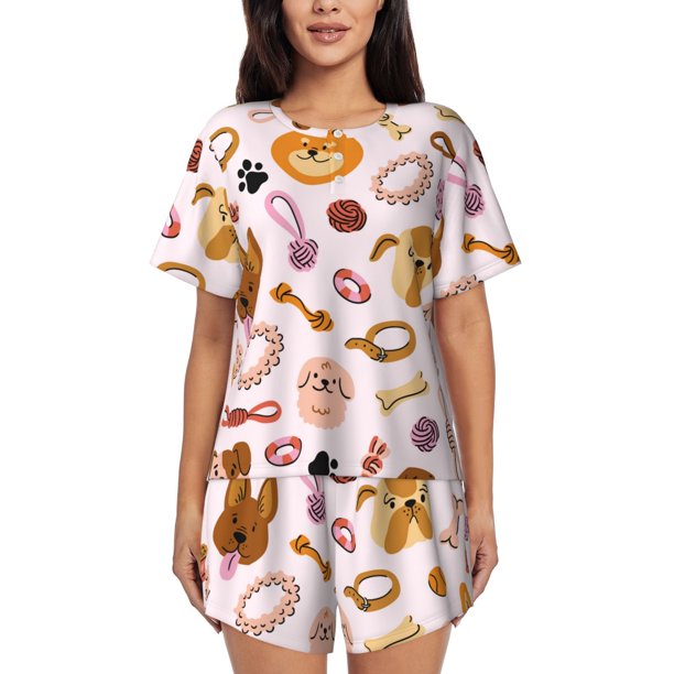 Fotbe Cute Dog Conjunto de Pijama Estampado para Mujer, 2 Piezas, Ropa de Dormir con Camiseta de Manga Corta y Shorts Suaves-Medium