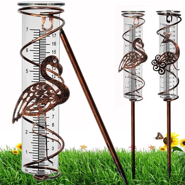 Hvxrjkn Indicador de Lluvia de 7 Pulgadas de Capacidad, Indicador de Lluvia en Espiral de Metal con Adorno de Pájaro, Indicador de Agua para Exteriores, Instrumento de Medición Duradero para Caída de