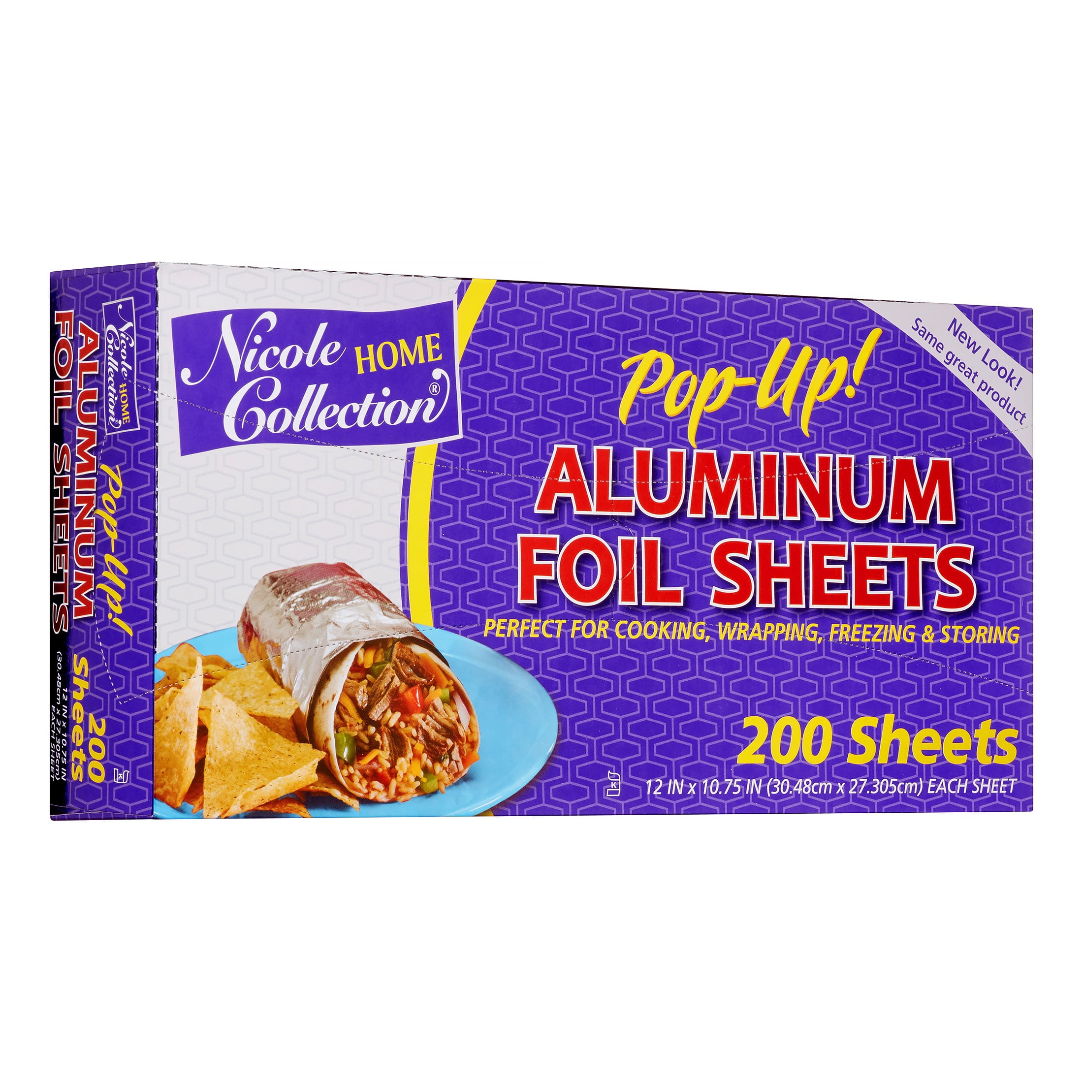 Nicole Home Collection Pre-Cut Aluminum Foil Sheets, 12"x 10.75", Silver, 200 Ct
