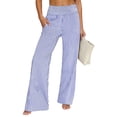 thumbnail image 3 of Wide Leg Pants Woman High Waist Petite Striped Cotton Trousers with Pockets Casual Summer Palazzo Capri Lounge Vacation Blue XL, 3 of 8
