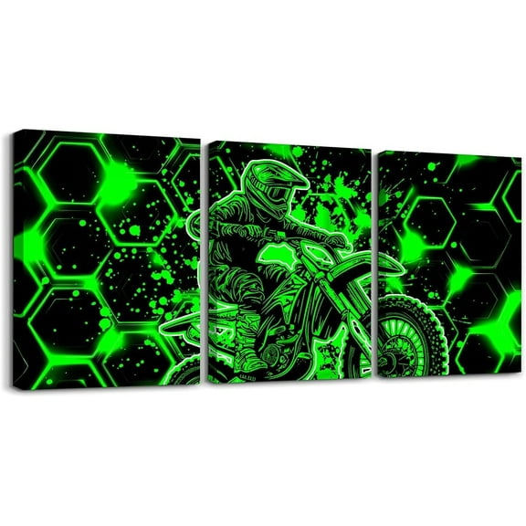 Hieng Kids Boys Race Car Canvas Wallfor Living Room Green Sports Car Picture Wall Decor for Dining Room Bedroom Bathroom Geometric Extreme Sports Game Poster Painting for Home Decor