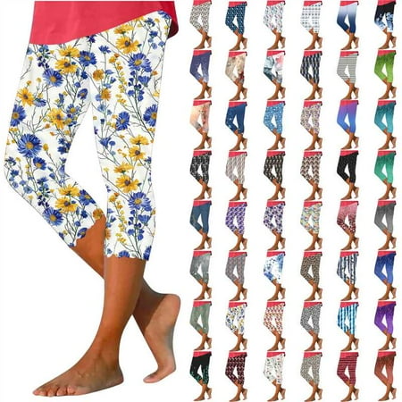 QATAINLAV Women's Capri Leggings Casual Cropped High Waist Yoga Pants 2025 Comfy Stretchy Legging Pant Workout Compression Tights Multicolor XL Lightning Sales Today
