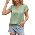 thumbnail image 1 of Women's V Neck Blouse Short Ruffle Sleeve Ladies Work Shirts Solid Color Casual Comfy Summer Tops Office Blouses Tunics, 1 of 5