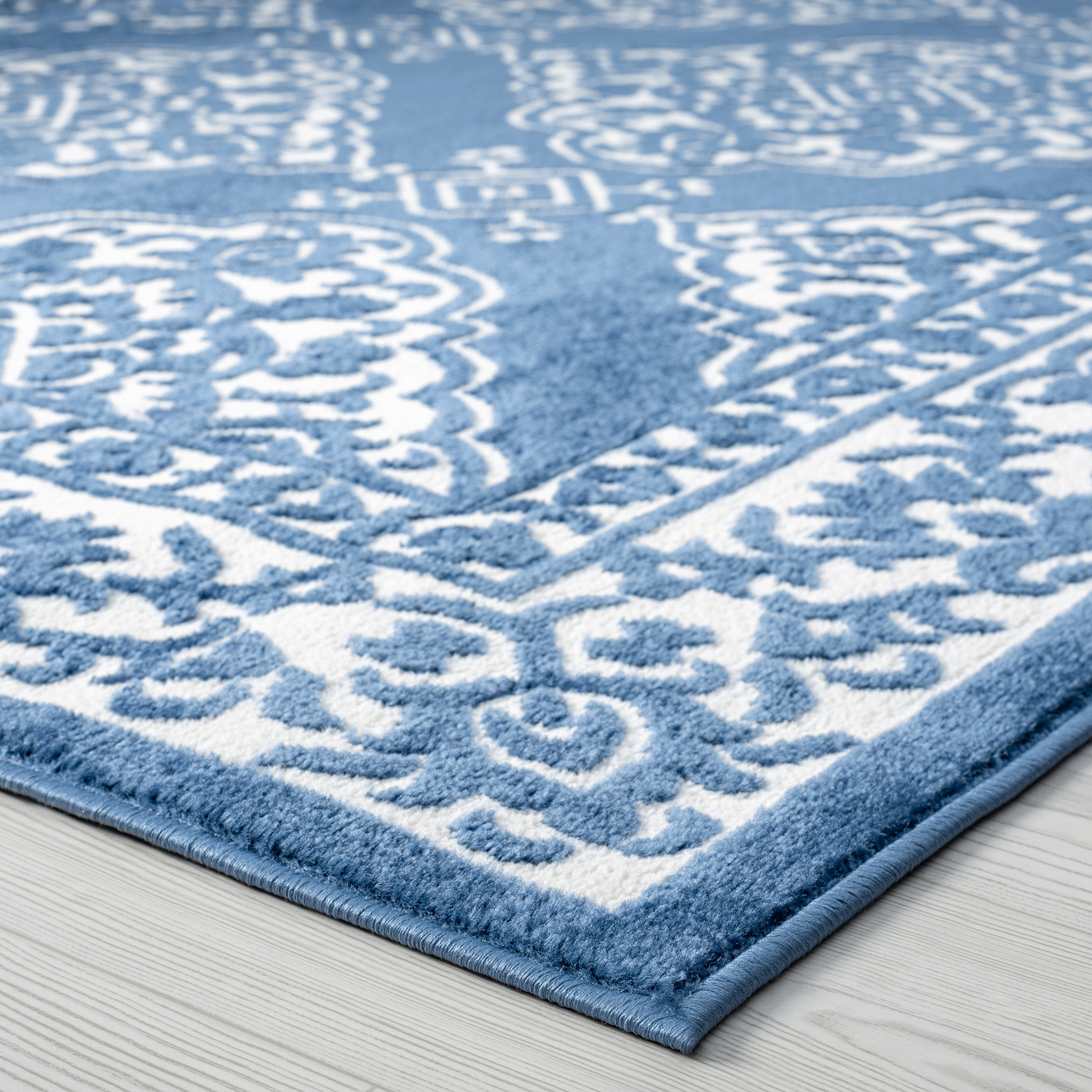 Transitional 2x8 Area Rug (2'3'' x 7'3'') Floral Blue, White Indoor Runner Easy to Clean