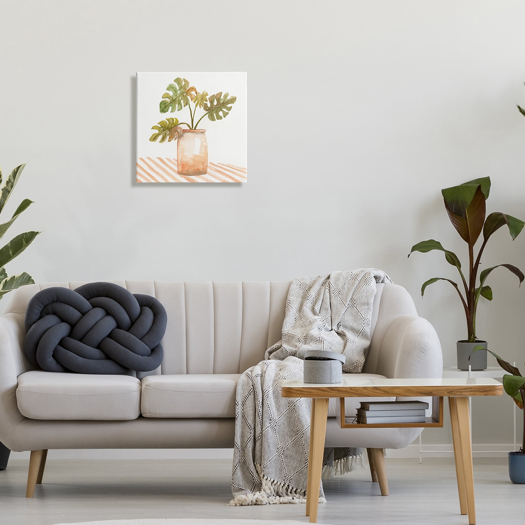 Stupell Industries Monstera Plant Ceramic Glazed Pot Striped Patterned Tabletop,36 x 36, Design by Nan