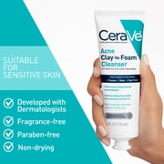 (2 pack) CeraVe Clay to Foam Acne Facial Cleanser, Mask & Spot Treatment for Acne Prone Skin 4 oz