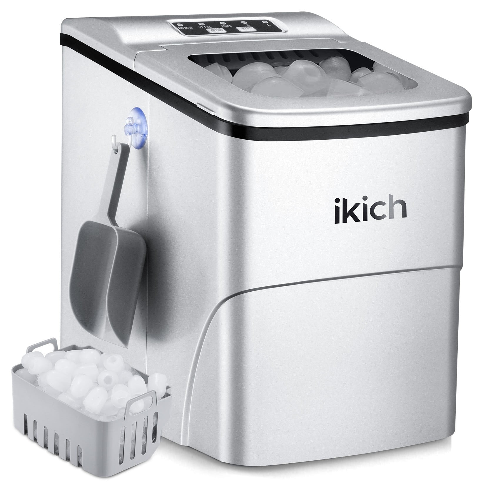 Electric Ice Maker 2L with Ice Scoop and Basket Ice Cubes Ready in 6 Mins Make 26 lbs Ice in 24 Hrs LED Display Perfect for Parties Mixed Drinks IKICH Ice Maker Machine Counter Top Home 