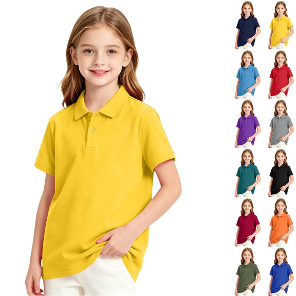 Trgacdwlo Polo Shirts for Girls Short Sleeve Lapel Button School Uniform for Girls Boys Back To School Plain Teens Boys Trendy Clothes 11-12 Years