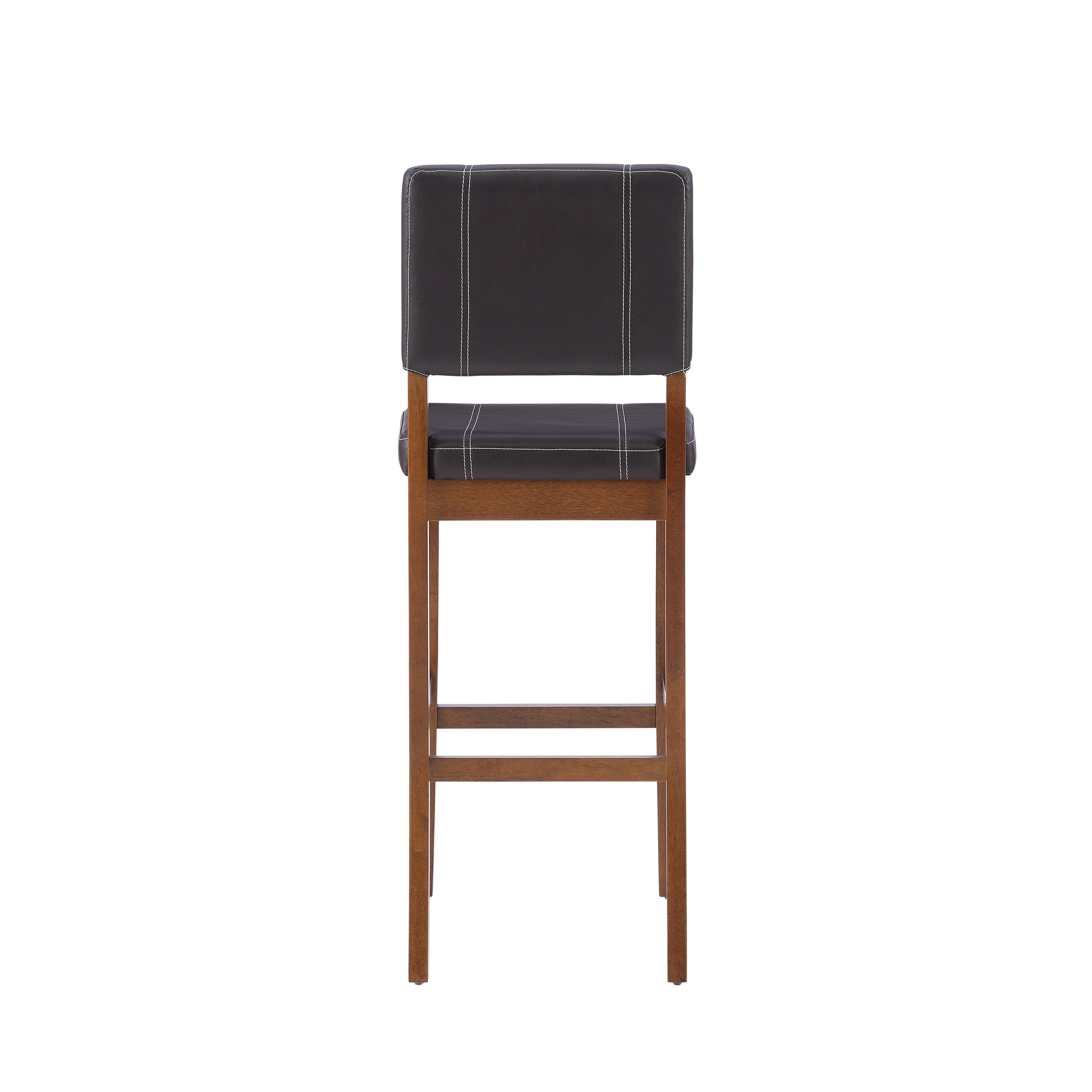 Linon 30" Milano Indoor Padded Bar Stool, Medium Dark Walnut/Dark Brown Faux Leather